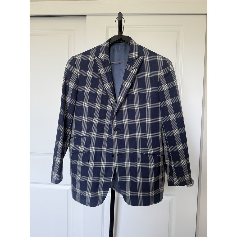 Sartoria castangia lana wool Suit Blazer Navy Plaid Size IT52 checkered sport